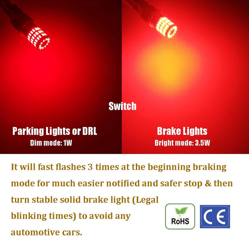 iBrightstar 9-30V Flashing Strobe Blinking Brake Lights 3157 3057 3156 3056 LED Bulbs Replacement for Tail Brake Stop Lights, Brilliant Red - Image 3